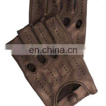 Black fingerless leather driving gloves for men