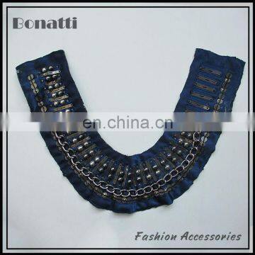 U shape blue nylon cloth with metal sequins women neck collar