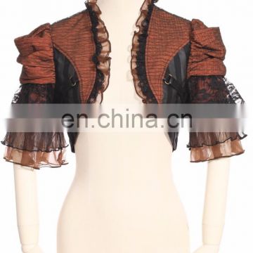 Steampunk style crop top jacket with fluonce layered sleeves