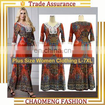 5067# I Ladies Dresses Women Summer Embroidered Short Sleeve Floral Print Bohemian Long Maxi Dress Woman Plus Size Clothing