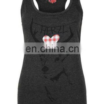 Women Trachten Shirt dark grey / Dark grey sleeveless Trachten hot Tank top for women