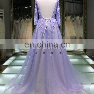1A1046 Romantic Light Purple 3D Flowers Appliqued Beaded Long Sleeve Sash Back Open Bridesmaid Dress Prom Dress Evening Dress photo-2