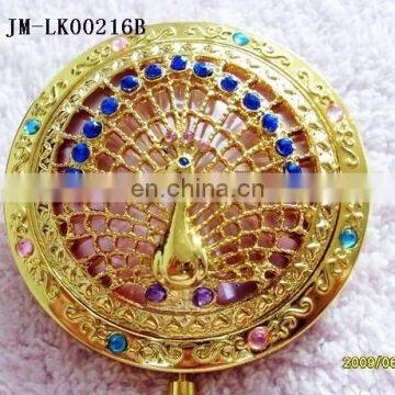 Peacocks Decoration Gold Metal Pocket Cosmetic Mirror