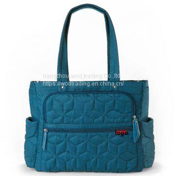 yellow canvas diaper bag with long shoulder and pockets