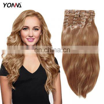 Wholesale price 10 pieces virgin remy clip in human hair extensions 613 blonde extension for black women