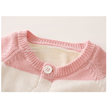 Kids Long Sleeve Knitted 100% Cotton Rib Footed Pajama Baby Girl Rompers