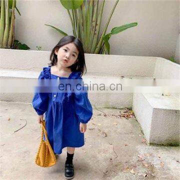 Children's retro square collar dress autumn girl long-sleeved skirt children's skirt 3-8 years old children's wear