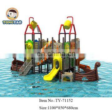Water Slide of Wooden Pirate Ship for Children and Adults With Water Park