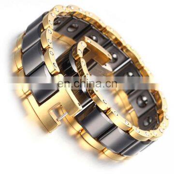 Gold Tungsten And Ceramics Carbide Magnetic Therapy Link Bracelet for Arthritis Pain Relief photo-5
