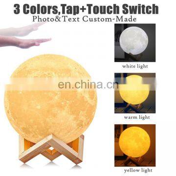Creative Gift Decoration 3d Moon Light Rechargeable Night Light 3 Colors Touch Control Lamp Lights photo-4