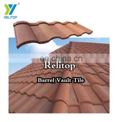 Stone Coated Steel Barrel Vault Tile Santa Fe Color Villa Rooftop Cover Material Recyclable Metal Roofing Tiles 0.35 0.4 0.5mm