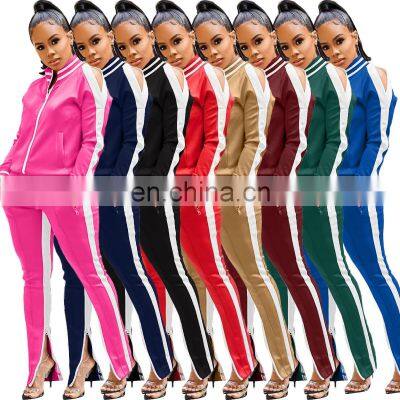 Best seller solid color tops and pants 2 piece set with zipper fall winter women's tracksuit outwear