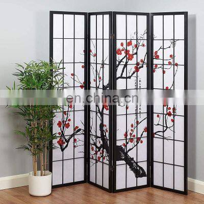 4 Panels Plum Blossom Pine Wood Non-woven Folding Screens & Room Dividers Designs