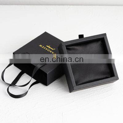 PandaSew Custom Logo Printed Luxury Sliding Handle Black Paper Cardboard Gift Packaging Bracelet Drawer Jewelry Box photo-2