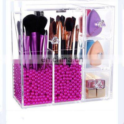 5mm Thick Acrylic Makeup Organizer Case with Rosy Pearl