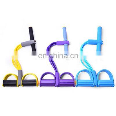 Custom exercise 4 tube resistance bands latex pedal exerciser fitness elastic sit up pull rope