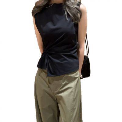 Blusa de moletom de colarinho em V sem costas de manga curta para mulheres no estilo Shanxi para a primavera