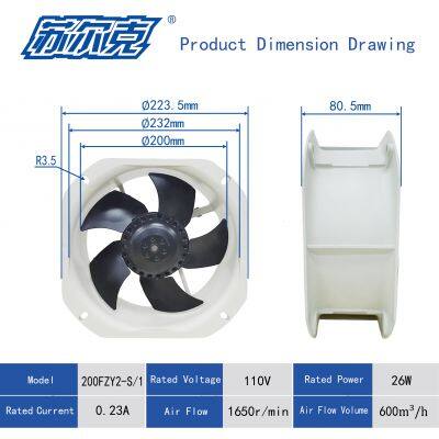 225mm 225x225x80mm ac Axial Resistance Box Fan 22580 ac 220v 380v High CFM Fan Aluminum Frame High Speed Axial Flow Cooling Fan photo-4