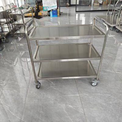 Stainless Steel Serving Trolley Three Tier Food Service Cart With Wheels