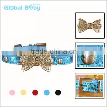 Wholesale Bright Leather Luxury Rhinestone Bowknot Pet Collar