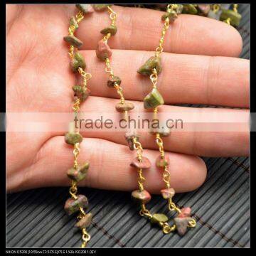 LFD-004C ~ Wholesale Natural Unakite Chip Beads Rosary Chains , Fashion Gem Stone Wire Wrapped Beaded Chain Jewelry Finding photo-3