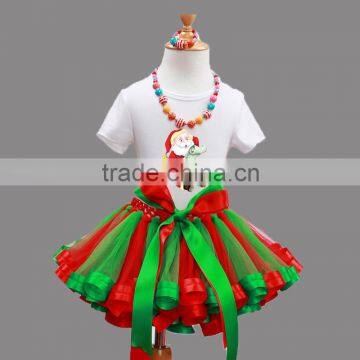 nice girl Santa Claus christmas skirt set,baby kids clorhes,fashion child red and green clothing,red and green shirt skirts wear