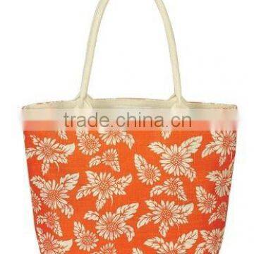 Bright Orange Color Jute Bag With Long Handle
