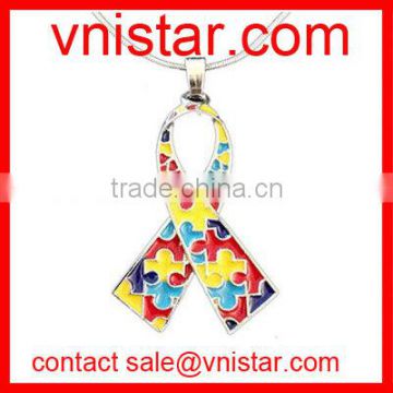 vnistar wholesale autism puzzle ribbon charm pendant necklace TC197