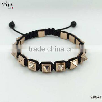 Luxury Fashion Leather Bracelet High End Quality Stainless Steel Pyramid Beads Bangle Christmas Present