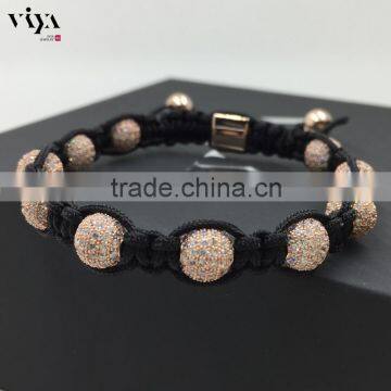 micro pave cubic zircon stone beads bracelet mens rose gold endless jewellery big balls hand-knitted accessories