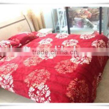 3 pcs wholesale 100% polyester red flower print flannel/coral fleece blanket/throw