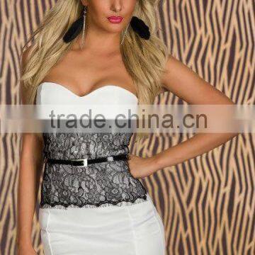 2016 Summer Womens Off Shoulder Patchwork Strapless Bodycon Nightclub Party Dress With Lace photo-6