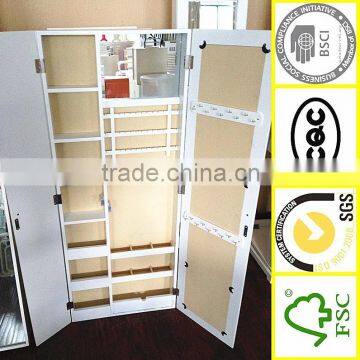 New style wooden decorative standing double side box jewelry mirror cabinet