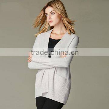 JS-12018 with pockets long sleeve knitted women cashmere coat