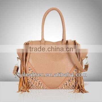 V427-new arrival woman fashion branded tassel tote handbag studs ladies