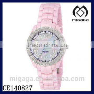 Hot sale MOP dial ceramics watch for women*Angel Pink Ceramics White MOP Diamond Accented Watch