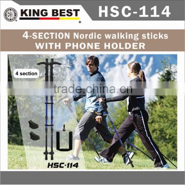 KING BEST Walking stick trekking pole 4-Section With Compass and With Phone Holder Nordic walkin Hiking Pole folded climbing