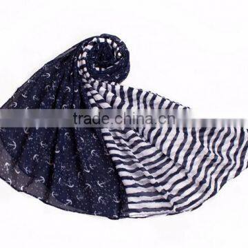 >> Women Striped Scarf Anchor Printing Fashionable Scarf/ photo-3