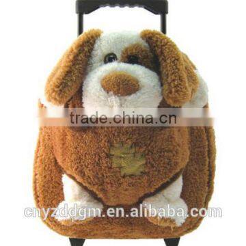 plush animal backpack/Kids trolley backpack with plush dog