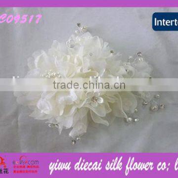 White Fabric Flower with Bead Decoration Wedding Accessories