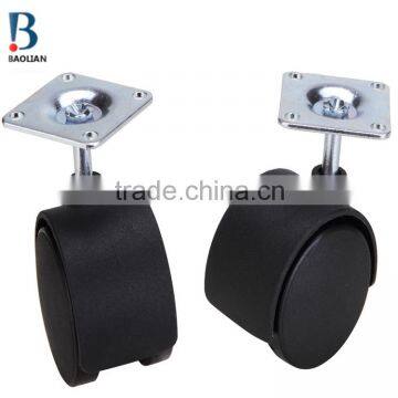 2015 Discount 2-inch Nylon Black Plastic Square Plate Double Swivel Furniture Caster Wheels photo-3