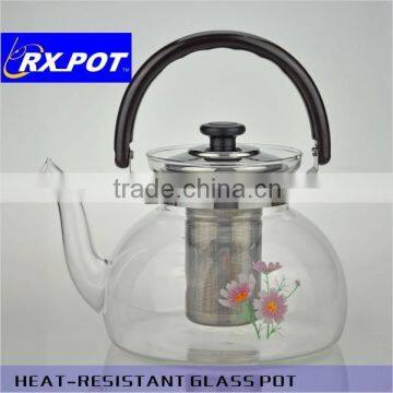 2016 New Design Gifted High Quality Borosilicate Pyrex Glass Tea Pot With Stainless Steel Infuser 1500H