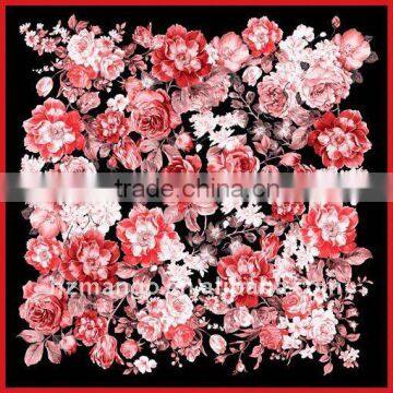 100% silk square scarves with flower digital print