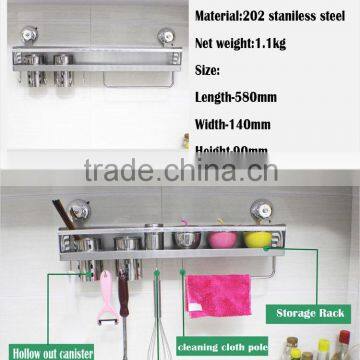 2016 No Drilling No Screw Easy Installation Stainless Steel Wall Mounted Kitchen Spice Rack With Strong Vacuum Suction Hook