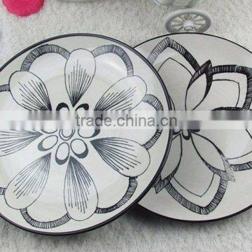 ceramic round flower design plate