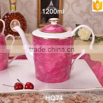 european style purple red and green color with gold-rim 1200ml bone china tea pot