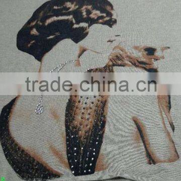 Printing back of the girl and hot drilling necklace of women sweater 9973#