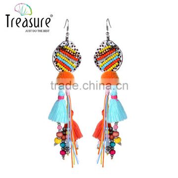 Fashion jewelry hot selling vintage bohemian style colorful ethnic tassel drop earring