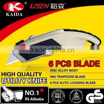 hot sales Tool Cutter Trapezoid blade Zinc alloy 6 pcs Auto Loading Blade Utility Cutter