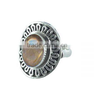 925 Sterling Silver Oval Rutilated Quartz Gemstone Ring Jewelry